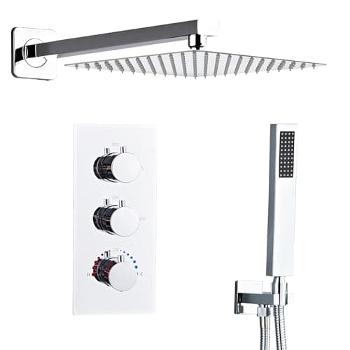 Sanitemodar Douche Encastrée Thermostatique Chrome, Colonne de Douche Encastrée avec 25x25cm Douche de Tête, Mitigeur Douche Encastre avec Douchette