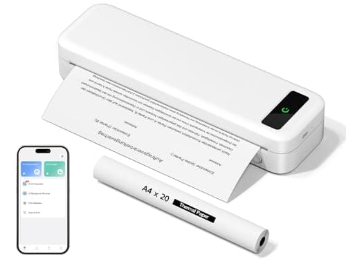 Imprimante Thermique Portable A4 Inkless 300 DPI Compatible avec iOS, Android, Imprimante sans Fil Bluetooth pour Papier Thermique 216/210/110/80/53mm, Voyage, Bureau, École, Maison, Voiture, Blanc