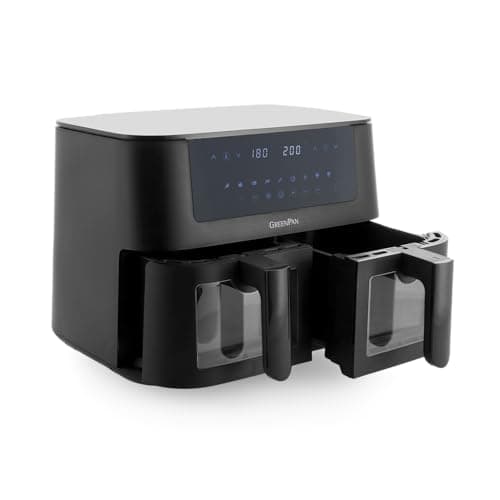 GreenPan Bistro Airfryer XL 11en1,2 Paniers à Friteuse sans Huile (2 x 4L),Intérieur Antiadhésif en Céramique sans PFAS,Chauffage Rapide,Préréglages Multifonctions,Arrêt automatique,Affichage LED,Noir