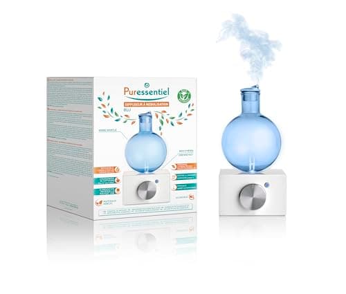 Puressentiel - Diffuseur d'huiles essentielles à Nébulisation - BLU - Diffuseur Aromathérapie en bois d'hévéa et verre soufflé - Diffusion à froid - Sans eau