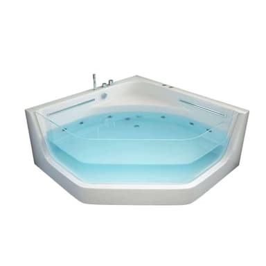 HOME DELUXE - Baignoire à hydromassage - PACIFICO blanc avec luminothérapie et massage - Dimensions 150 x 150 x 55 cm I Baignoire d'angle, Indoor, 2 personnes