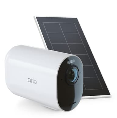 Arlo Caméra de Surveillance Ultra 2 XL + Panneau Solaire, WiFi, sans Fil, Vidéo 4k HDR, Batterie 12 Mois, Champ de Vision 180°, Détection Automatique, Sirène intégrée, Inclus 90 Jours Secure