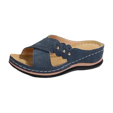 Generico Chaussons orthopédiques élégants pour femme, chaussons de sport confortables avec bout ouvert, empeigne en cuir, plate-forme de pantoufles, orthopédiques, avec compensation pour maison, mer