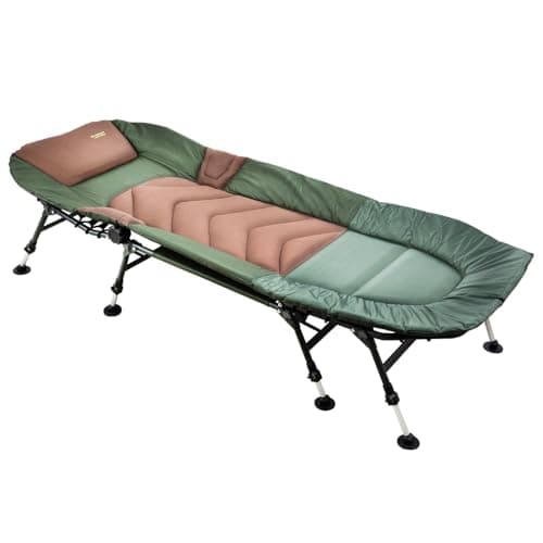 MK-Angelsport Bedchair Lit de Camp Plat pour pêche de la Carpe, 8 Pieds, Design Nature