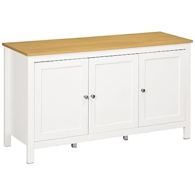 HOMCOM Buffet Meuble de Rangement avec 3 Portes 2 étagères réglables Plateau Aspect Bois Clair - 120 x 40 x 70 cm Blanc