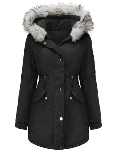 Vancavoo Manteau Femme Hiver Veste Chaude Parka Doudoune Chaude à Capuche Blousons Sweat-Shirts Zippé Manche Longue Jacket,le noir L