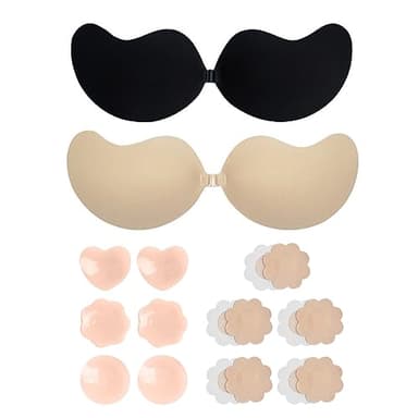 TAFACE 2 Paires De Soutiens-Gorge Adhésifs avec 8 Paires De Couvre-Tétons, Soutien-Gorge Invisible, Soutien-Gorge sans Bretelles en Silicone pour Robes De Soirée Et Vêtements Dos Nu