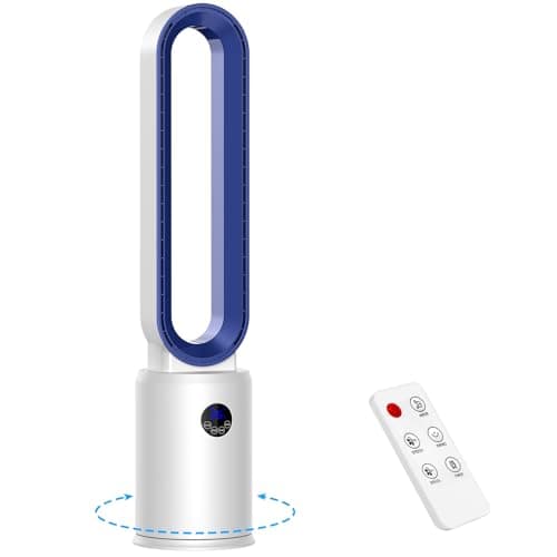 YAZEKY Ventilateur Colonne Sans Pale,24 Vitesses Ventilateur Tour Silencieux,Ventilateur de Sol Oscillant à 60,Écran LED,Minuterie De 12 Heures, Ventilateur Sur Pied Pour Chambre à Coucher (bleu)