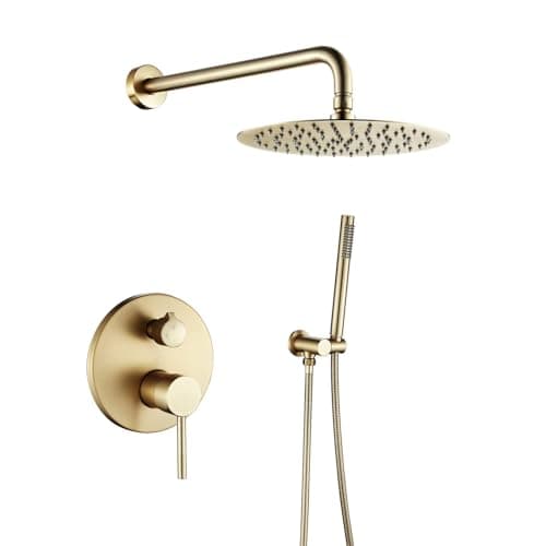 Ensemble de Douche Encastrable Doré, Système de Douche À 2 Fonctions avec Pommeau de Douche Ronde 20CM et Douchette À Mains, Mitigeur Douche Set Colonne De Douche Encastré pour Salle de Bains