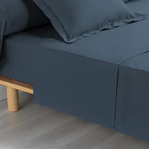 douceur d'intérieur, Drap Plat (240 x 300 cm) Percaline Bleu, Percale de Coton