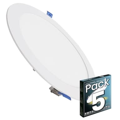 LED ATOMANT Lot de 5 Panneau LED Encastrable Downlight Rond Plat 20W 220mm 1800lm, Couleur Blanc Neutre (4500K), 1800 Lumens, Driver inclus