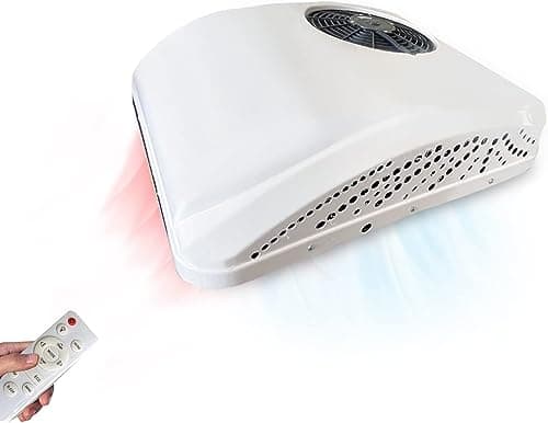 Aspligo Climatiseur électrique DC 12 V pour toit de camping-car, unité de climatisation thermique et froide 10 000 BTU pour camion, camping-car, remorque, compresseur à rouleau (chauffage et