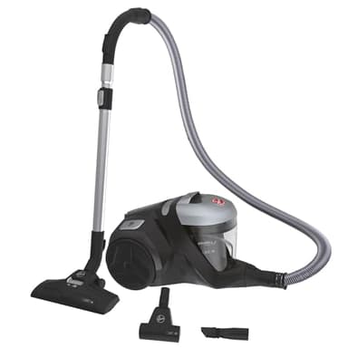 Hoover HP320PET Aspirateur Traineau sans Sac Compact, Tech Cyclonique, Brosses Tous Sols & Spécial Animaux, 2L, 850 W, Rayon d’Action 9,5m, Vidage Facile, Tube Extensible, Accessoires Embarqués, Noir