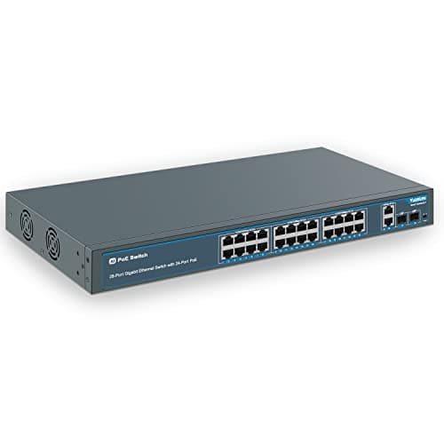 YuanLey 28 Port PoE gigabit Switch avec 24 Ports PoE+@400W, 2 Ports uplink Gigabit, 2 SFP, métal Robuste pour Montage sur Bureau/Rack, AI Watchdog, VLAN, Plug and Play