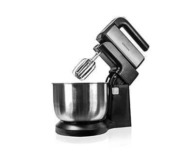 BEHOME Robot Patissier 3L, 300W, 5 Vitesses Réglables Fonction Turbo, Bol Acier Rotatif Inoxydable, 2 Crochets à pétrir, Noir