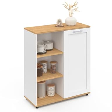 IDMarket - Buffet d'appoint 70 cm VITO 3 étagères et Placard Blanc et Plateau Bois