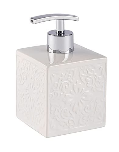 WENKO Distributeur de Savon Cordoba Blanc céramique - Distributeur de Savon Liquide Capacité: 0.5 l, Céramique, 8.5 x 13 x 8.5 cm, Blanc