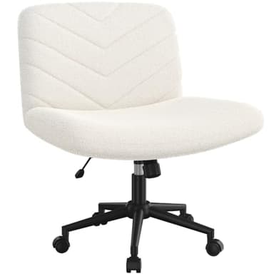 Yaheetech Chaise de Bureau avec roulettes, Fauteuil de Bureau sans Accoudoirs avec Large Assise, Siège Pivotant en Tissu Bouclette, Chaise Réglable en Hauteur, pour Bureau Chambre, Ivoire