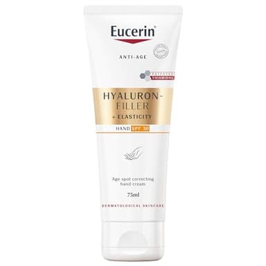 Eucerin Hyaluron-Filler + Elasticity Crème pour les mains correctrice anti-âge SPF 30 75 ml, hydratant anti-âge pour les mains avec thiamidol et acide hyaluronique, réduit les taches brunes et protège