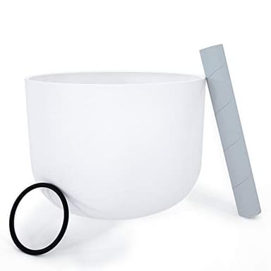 KELIODY Crystal Singing Bowl 20cm 440hz A Note Blanc chakra du troisième œil, Bol de Chant en Cristal avec O-ring et Maillet, Cadeau de Yoga