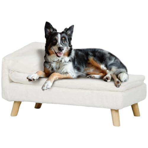 PawHut Canapé pour Chien, lit pour Chien Chat, avec Coussin Moelleux, Oreiller, Housses Amovibles et lavables, en Peluche, 70l x 42,5P x 38,5H cm, crème