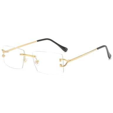 kachawoo Lunettes de soleil légères assorties pour selfies de rue Lunettes de soleil tendance sans monture en métal pour femmes et hommes, Doré avec transparent
