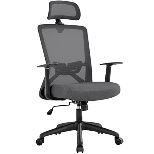 Yaheetech Chaise de Bureau Ergonomique Dossier Haut Inclinable avec Appuie-tête Réglable Pivotant à roulettes Gris Foncé