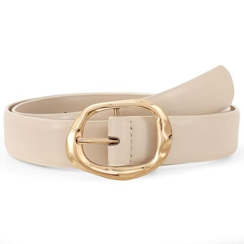 JasGood Ceinture en cuir pour femme - Pour jeans - Décontractée - Mode - Avec boucle dorée, beige, XL:130cm(Taillengröße 106-115cm)