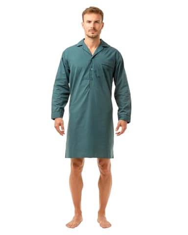 Haigman Chemise de nuit boutonnée sur le devant en polycoton léger pour homme Taille M à 2XL (Taille L, bleu sarcelle), bleu / vert, L