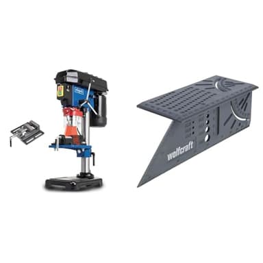 Scheppach Perceuse d'établi DP16VLS | Perceuse à colonne avec étau | 500W | 5 Vitesses pour le bois, le métal et tous plastiques - Variable 600-2600 min-1 | Distance max. 170mm | Laser & wolfcraft