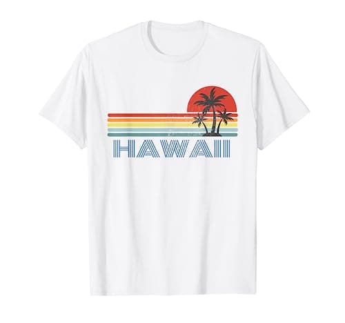 Vintage rayures rétro, palmiers et coucher de soleil. HAWAII T-Shirt