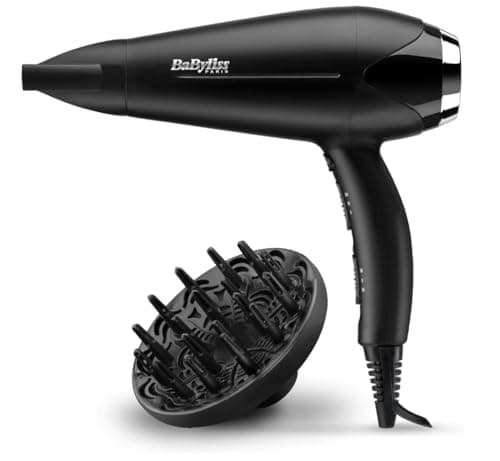 BaByliss Sèche-cheveux Turbo Smooth - Sèche-cheveux puissant de 2200W, Diffuseur large, Technologie ionique anti-frisottis, 3 réglages de température et 2 réglages de vitesse, noir, D572DE