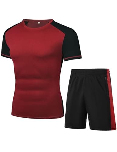 Wayleb Ensemble Sport Homme Court Short Sport d’Été Survêtement à Manches Court Sportswear pour Fitness Football Jogging Sweat Suit Léger,XL+Rouge
