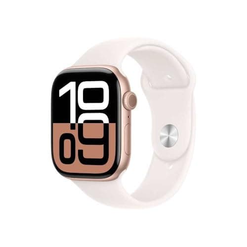 Apple Watch Series 10 (46 mm GPS) Montre connectée avec Boîtier en Aluminium Or Rose et Bracelet Sport Rose Tendre (M/L). Suivi de l’activité Physique, app ECG, écran Retina Toujours activé