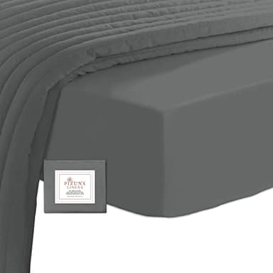 Pizuna Coton Peigné Drap Housse 180x200 cm Gris foncé, 100% Coton Longue Tige 400 Fils Armure Satin, Drap Housse de Luxe Bonnet 40 cm (Gris foncé Drap-Housse Coton 2 Personnes)