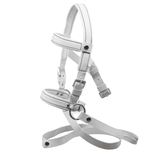 Horse Horse Filet bridon éthologique Blanc pour Hobby Horse Taille A3 et A4. Réglable par Boucle. Cuir synthétique surpiqué de Coutures Noires