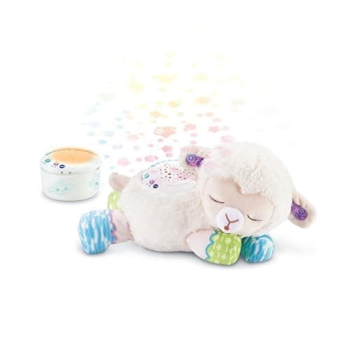 VTech - Manon, Lumi Mouton Nuit Étoilée 3 en 1, Peluche Apaisante, Veilleuse Bébé Musicale, Projection Lumineuse au Plafond, Musique Douce, Bruits Blancs, Cadeau de Naissance - Contenu en Français