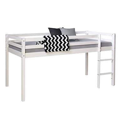 Homestyle4u Lit Mezzanine Enfant 90x200 cm Blanc avec échelle | lit d'enfant de Bois pin Massif sans sommier | lit superposé d'enfants
