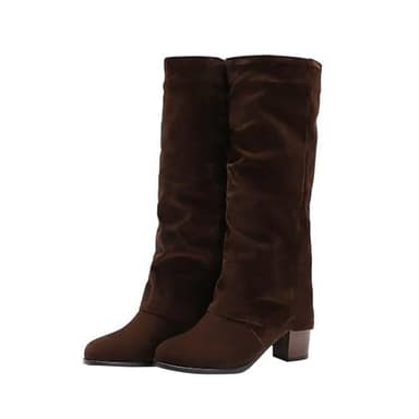 Botte Mollet Large 45 Cm Bottes Chaussettes Femme Bottes -Mollet pour Femmes Bottes de Mode d'hiver de noël pour Les Femmes avec Talon Large Mollet Bottines Femme Hiver Talon Bottines (Brown, 36)