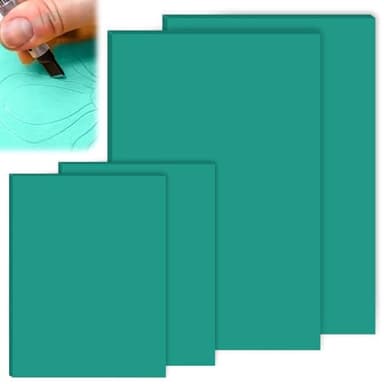 BAIFULAI Lot de 4 plaques d'impression linoléum en caoutchouc souple pour gravure, 2 plaques A4 et 2 plaques de linoléum en caoutchouc souple A6, kit d'impression linoléum vert, plaques en PVC pour