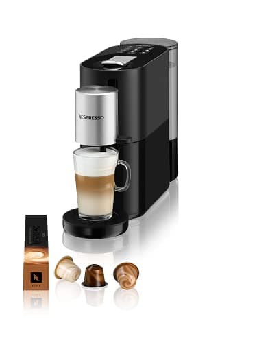 Krups Machine à Café Nespresso Atelier XN8908 - Système de Mousse de Lait - Réservoir d'eau de 1 l - Avec Tasses en Verre Nespresso + Capsules - Pression 19 Bar - Noir/Argenté