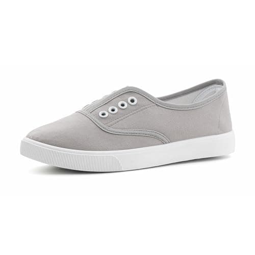 Hitmars Basket Basse Femme en Toile Légère Slip on Chaussures De Toile Confortable Antidérapante Extérieur Marche Gris EU41