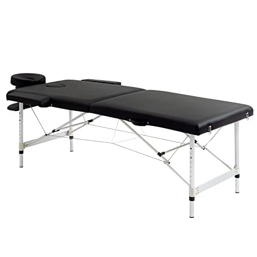 HOMCOM Table de Massage Pliable lit de Massage Portable + Housse de Transport Charge Max. 225 Kg Hauteur réglable Structure en Alliage d'aluminium 185 x 70 cm Noir