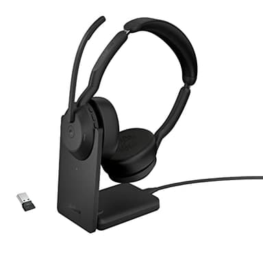 Jabra Evolve2 55 Micro-casque sans fil stéréo avec base de chargement, Jabra Air Comfort, micros à réduction de bruit et ANC. Certifié MS Teams, fonctionne avec toutes les plateformes - Noir