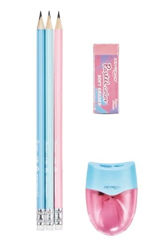 Keyroad Kit d'école, accessoires de classe pastel, triangle, 5 éléments, blister, mélange de couleurs, fournitures scolaires, cadeau de rentrée scolaire