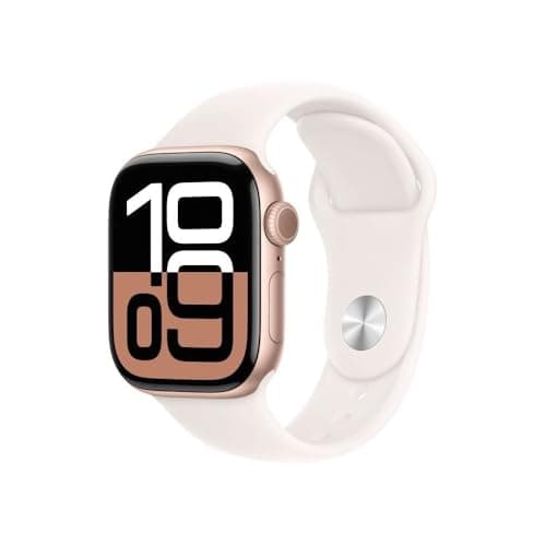 Apple Watch Series 10 (42 mm GPS) Montre connectée avec Boîtier en Aluminium Or Rose et Bracelet Sport Rose Tendre (S/M). Suivi de l’activité Physique, app ECG, écran Retina Toujours activé
