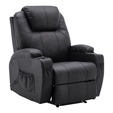 M MCombo Fauteuil Relax électrique Fauteuil de Massage Fauteuil TV Fonction inclinable Vibration Chauffage 7061 Nouveau modèle (Simili Cuir Noir)