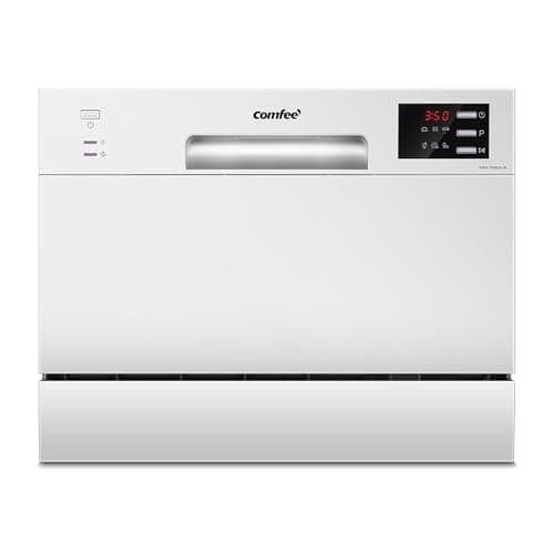 COMFEE' TD602E-W Lave-vaisselle compact pose libre, écran LED, 6,5 litres, blanc, niveau sonore : 47 dB