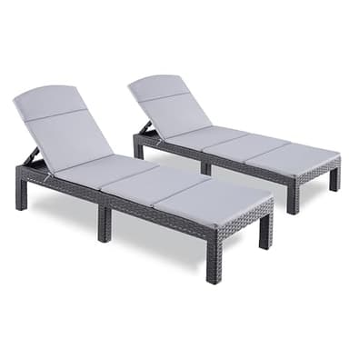 BOLLI Lot de 2 Bain de Soleil - Chaise Longue Jardin Exterieur - Résine Imitation rotin tressé - Dossier réglable - Gris Sparkle(avec Coussin)