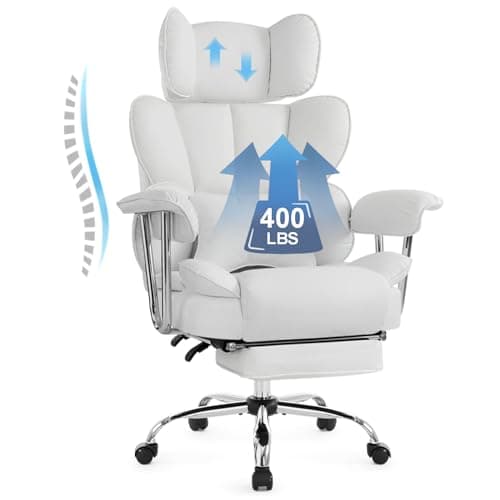 IWMH Chaise de Bureau Ergonomique avec Repose-Pieds et Soutien Lombaire, Chaise Bureau à Hauteur Réglable, Fauteuil de Bureau Dossier Haut, Simili Cuir, 200kg (Blanc)